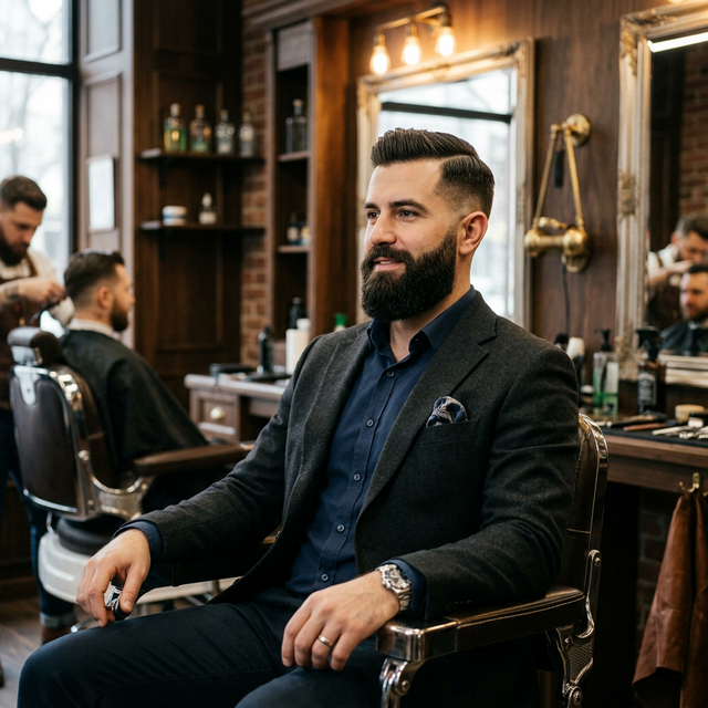 Haircut and beard trim combo service - Complete men's grooming package delivered at home